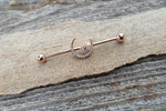 Crescent Moon Rose Gold Ion Plated Surgical Steel 316L Barbell Industrial Small Balls 14G (1.6mm) Piercing 32mm 35mm 38mm