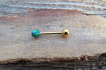 Gold IP Navy-Blue Green Fire Opal 100% Surgical Steel Stone Barbell Tongue Ring 14G (1.6mm) Piercing Custom Lengths