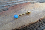 Gold IP White Fire Opal 100% Surgical Steel Stone Barbell Tongue Ring 14G (1.6mm) Piercing Custom Lengths