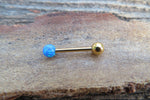 Gold IP Blue Fire Opal 100% Surgical Steel Stone Barbell Tongue Ring 14G (1.6mm) Piercing Custom Lengths