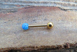 Gold IP Blue Fire Opal 100% Surgical Steel Stone Barbell Tongue Ring 14G (1.6mm) Piercing Custom Lengths