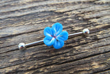 White Flower Cos Play Girly Surgical Steel 316L Barbell Industrial Small Balls 14G (1.6mm) Piercing 38mm Hawaiian Flower