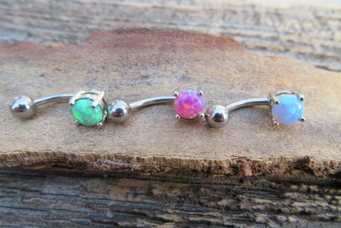 Green Fire Opal Belly Ring 14g (1.6mm) Piercing VCH