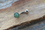 Green Aventurine Minimalist 6mm or 8mm Natural Stone 100% Surgical Steel Belly Ring 14g (1.6mm)