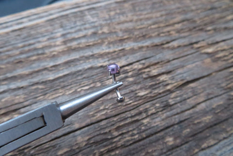 Vertical Lip Natural Amethyst Stone 16G 100% Surgical Steel Curve Eyebrow Rook Barbell Ring Lip Piercing Minimalist Dome Bottom