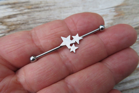 Silver IP Stars Surgical Steel 316L Barbell Industrial Small Balls 14G (1.6mm) Piercing