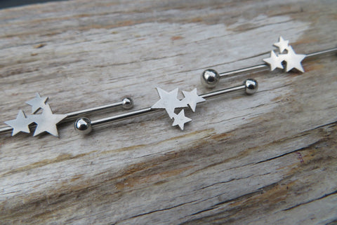 Silver IP Star Surgical Steel 316L Barbell Industrial Small Balls 14G (1.6mm) Piercing