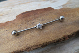 Celestial Star Silver IP Clear Gem Surgical Steel 316L Barbell Industrial Small Balls 14G (1.6mm) Piercing 38mm