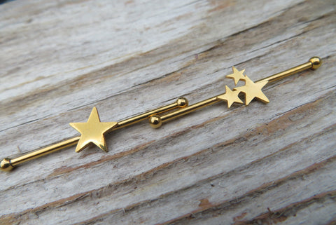 Gold IP Star Surgical Steel 316L Barbell Industrial Small Balls 14G (1.6mm) Piercing