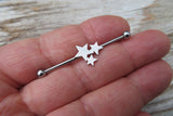 Silver IP Star Surgical Steel 316L Barbell Industrial Small Balls 14G (1.6mm) Piercing