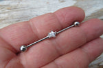 Celestial Star Silver IP Clear Gem Surgical Steel 316L Barbell Industrial Small Balls 14G (1.6mm) Piercing 38mm