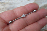 Celestial Star Silver IP Clear Gem Surgical Steel 316L Barbell Industrial Small Balls 14G (1.6mm) Piercing 38mm
