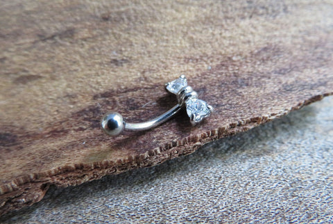 Made with Swarovski Crystals Heart Bow Curve Eyebrow Rook Daith Bar Ring 16G (1.2mm) Piercing 10mm