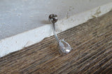 Gold Ion Plated Pear Teardrop Zirconia Belly Ring 14g (1.6mm) Piercing