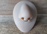 Silver IP Five Crystal Gems Faux Fake Septum Non Piercing