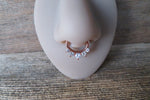 Silver IP Five Crystal Gems Faux Fake Septum Non Piercing