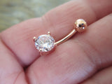 Rose Gold Ion Plated Round Zirconia Belly Ring 14g (1.6mm) Piercing