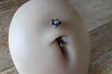Floating Black Minimalist Petite Crystal Flower Gems Belly Ring 14g VCH Internally Threaded Piercing