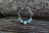White Fire Opal Silver IP Faux Fake Septum Non Piercing