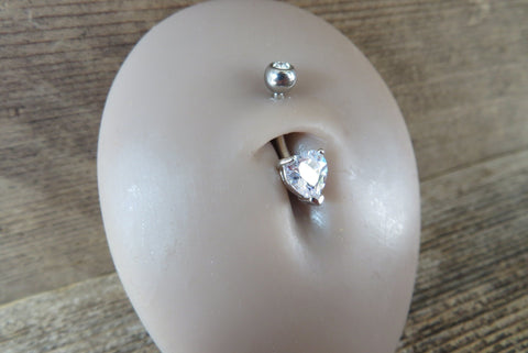 Silver Heart Zirconia Belly Ring 14g (1.6mm) Piercing