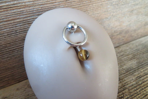 Vertical Hood Piercing Yellow Tiger Eye 14G 12G 10G Slave Ring VCH Curved Barbell Jewelry 14G (1.6mm) 12G (2.0mm) 10G (2.5mm) VCH Belly Ring