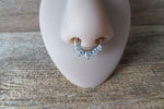 Silver IP Five Crystal Gems Faux Fake Septum Non Piercing