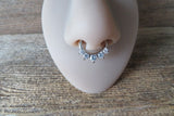 Silver IP Five Crystal Gems Faux Fake Septum Non Piercing