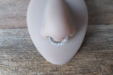 Silver IP Petite Crystal Gems Faux Fake Septum Non Piercing