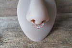 Rose Gold IP Five Crystal Gems Faux Fake Septum Non Piercing