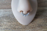 Rose Gold IP Five Crystal Gems Faux Fake Septum Non Piercing