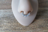 Rose Gold IP Five Crystal Gems Faux Fake Septum Non Piercing