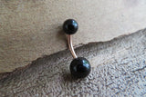 Rose Gold Black Obsidian Natural Stone Belly Ring 14G (1.6mm) VCH Piercing 8mm 10mm 11mm 12mm Lengths
